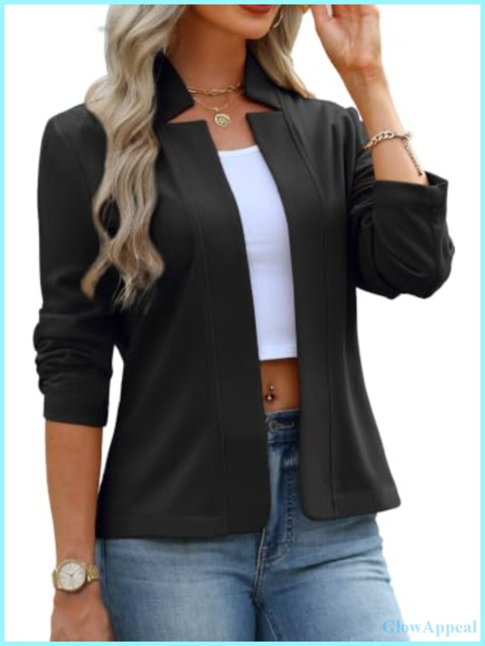Knit Blazer Women's Business Casual Open Front Jacket Stretch Slim Fit